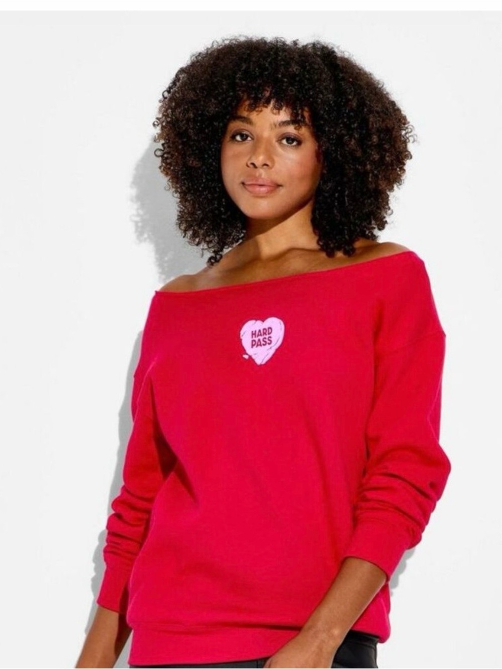 Women's Pullover Sweatshirt - Wild Fable Berry with Pink Heart “HARD PASS” NWT